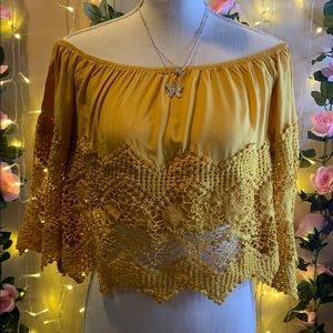 Off shoulder mustard top